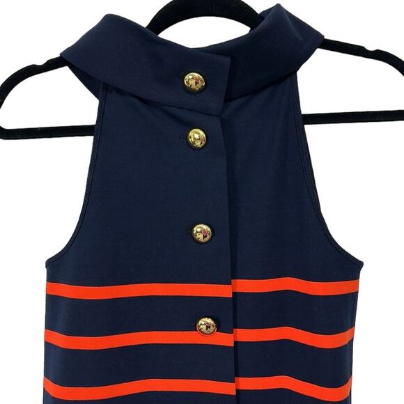 Sail to Sable Textured Knit Cowl Neck Top Navy and Orange/Red Stripe size XS - Picture 3 of 9